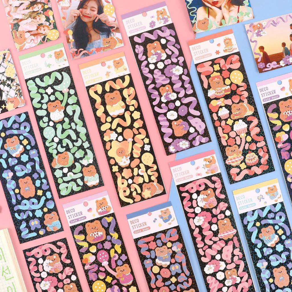 

[1 Lembar] Sticker Deco Stiker Dekorasi PVC untuk Scrapbook Photocard - BEAR AND CONFETTI