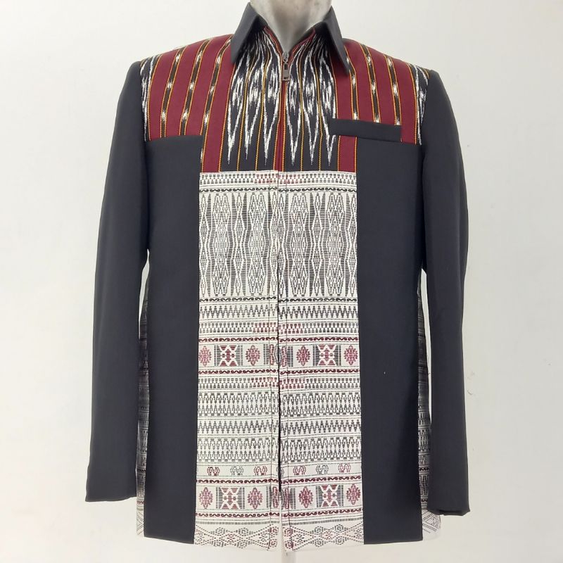Jas jaket ulos Sumatera/ jas jaket motif ulos tenun / jas semi jaket tenun ulos