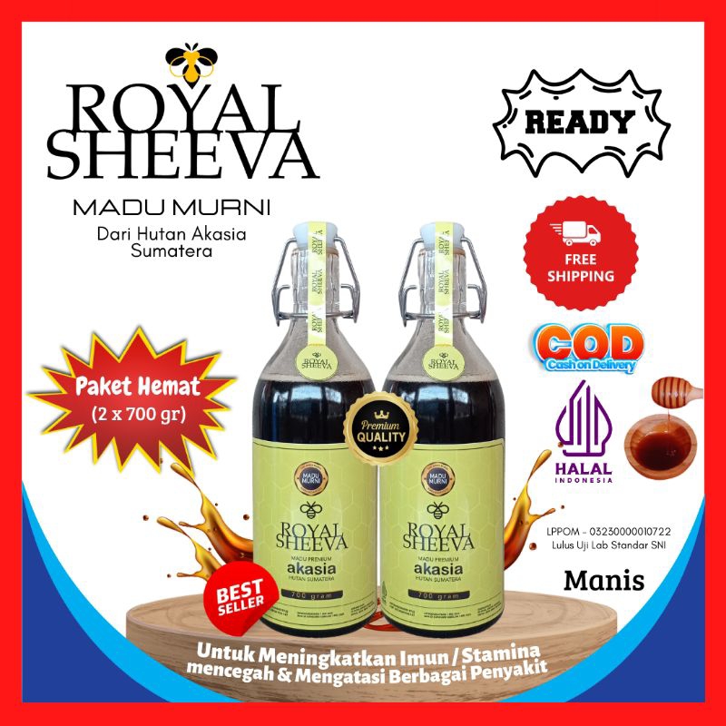 

madu murni paket promo 2 botol 700 gr madu asli royal sheeva halal mui lulus uji lab