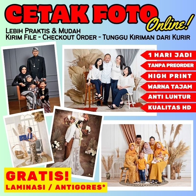 Cetak Foto / Photo Online Berbagai Ukuran + Free Antigores - Ukuran Kecil dari 2R, 3R, 4R, 5R, 6R