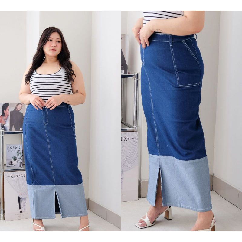 Rok Jeans Panjang Denim Skirt Big Size Jumbo - Sherina