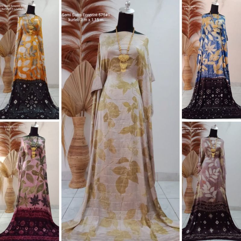 KAIN JUMPUTAN PALEMBANG ECOPRINT 3 METER BAHAN DASAR BATIK JEMPUTAN SEMI SUTRA KHAS HANDMADE WARNA K