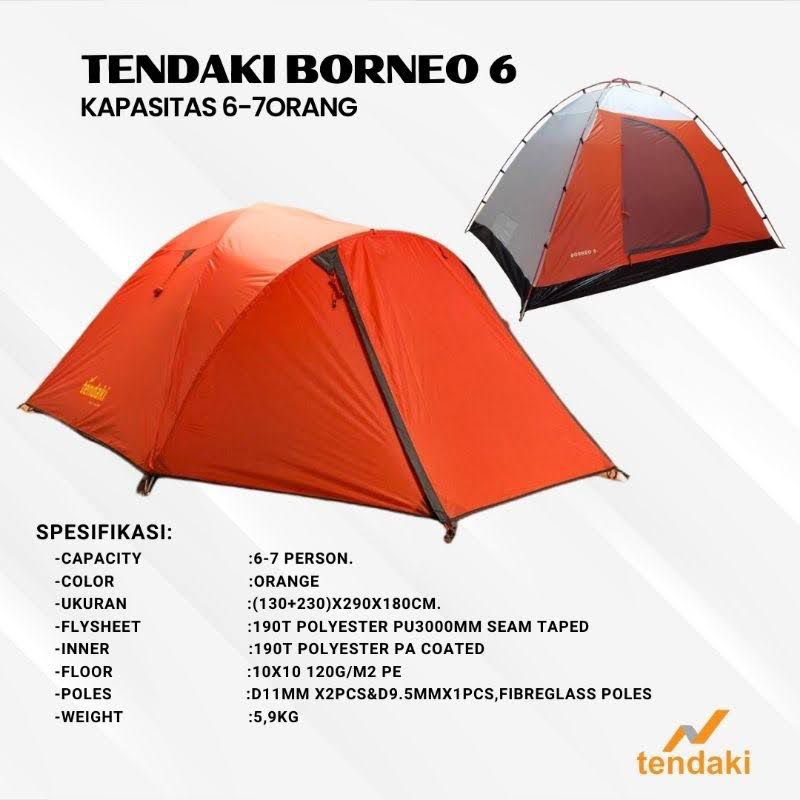 TENDA TENDAKI BORNEO 6 ORIGINAL - TENDA MUAT 6-8 ORANG - TENDA DOUBLE LAYER - TENDA CAMPING HIKING -