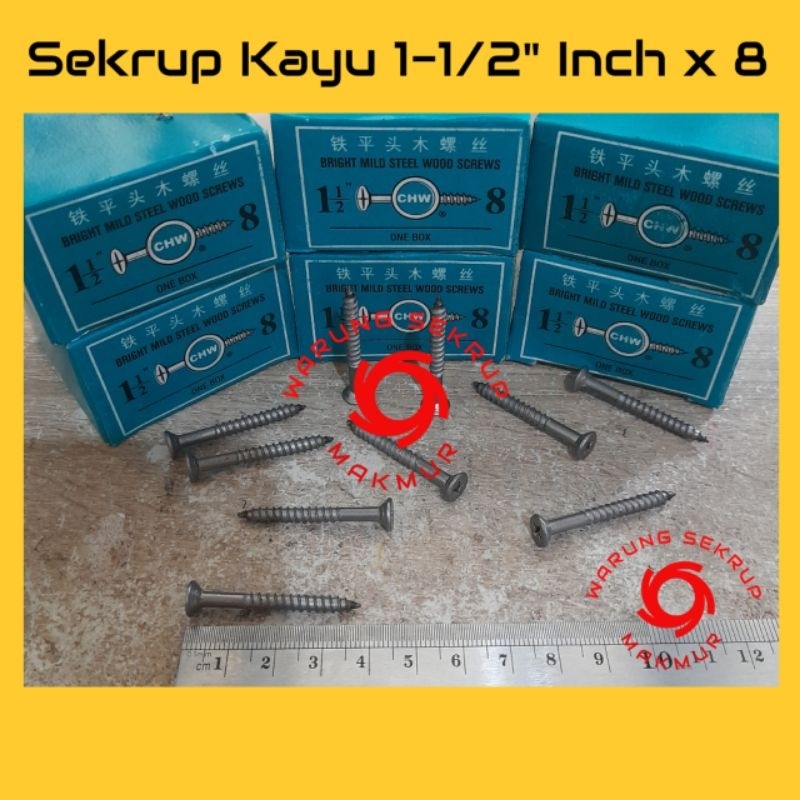 (1 Box) Sekrup Kayu 1-1/2" Inch x 8 / Wood Screw (+) / Skrup Kayu 4CM
