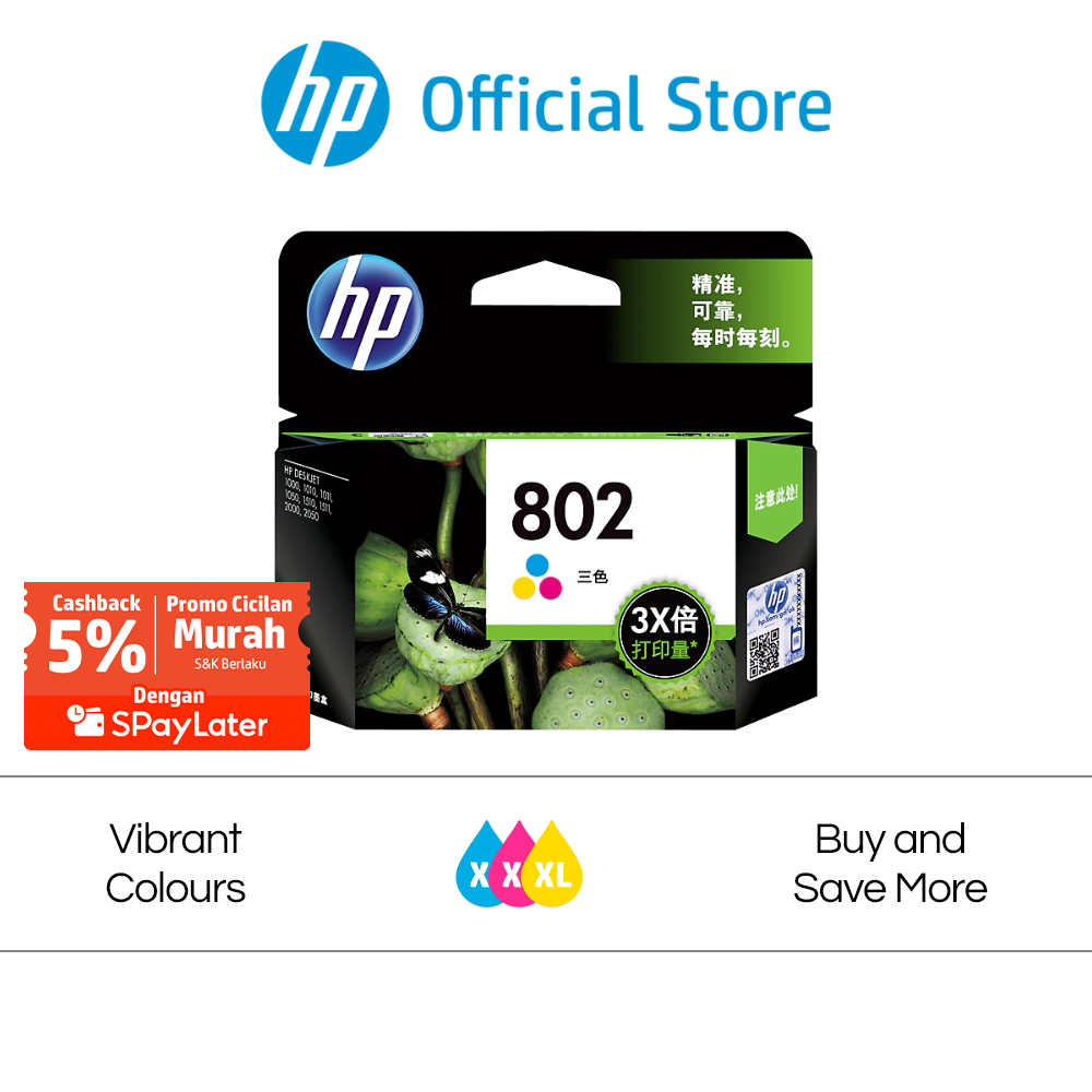 Tinta Printer HP Original 802 Warna Tri color Ink Cartridge Catridge asli ori colour Promo Murah Gra