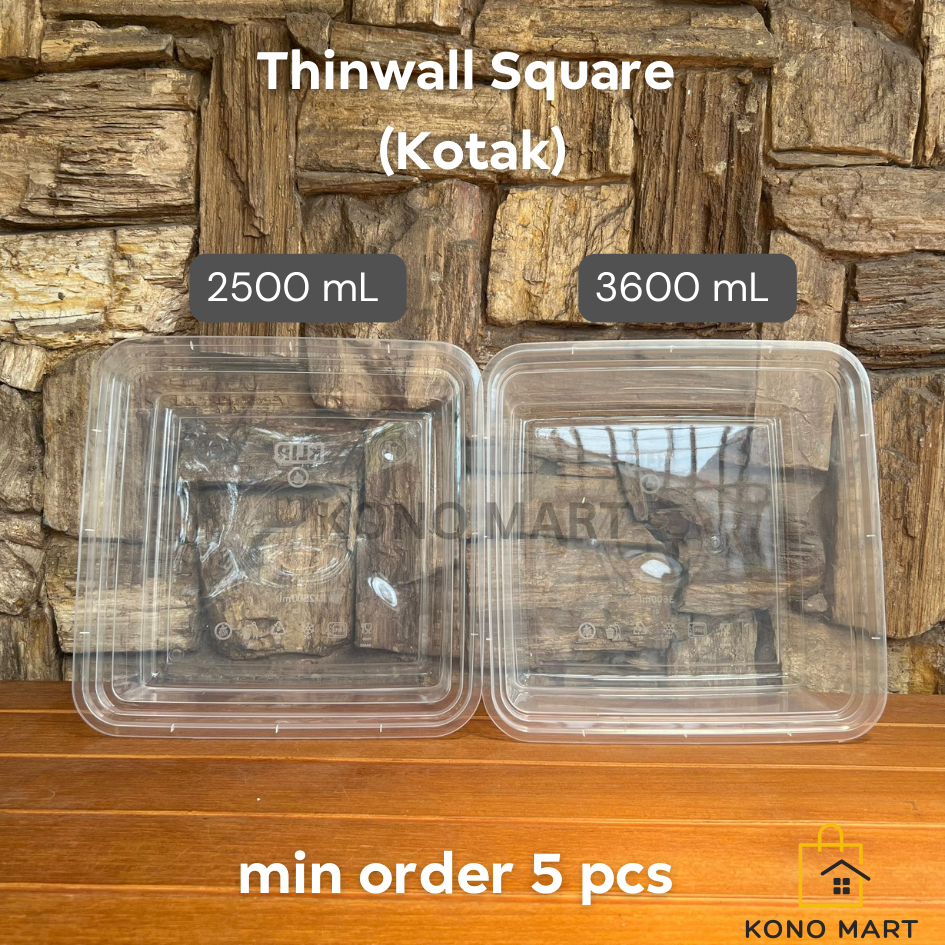 [ECER MIN 5 PCS] Thinwall 2500 3600 ml Kotak SQUARE KOTAK MAKAN PLASTIK MIKA BENING UNTUK HAJATAN KO