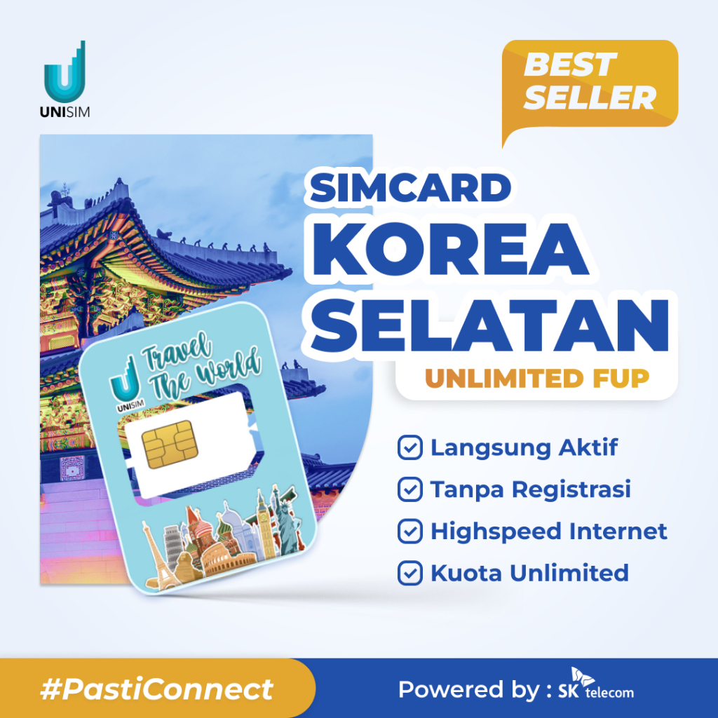 UniSim Travel Simcard KOREA Unlimited (FUP 2GB/Hari) || Sim card Korea Tanpa Registrasi || Internet 