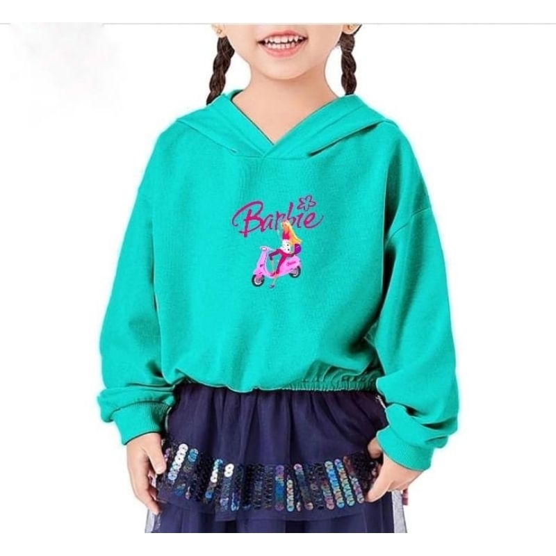 BEST JAKET SWEATER CROP TOP BARBIE BAHAN FLEECE//HOODIE CROP BARBIE ANAK PEREMPUAN MODEL KOREA LUCU