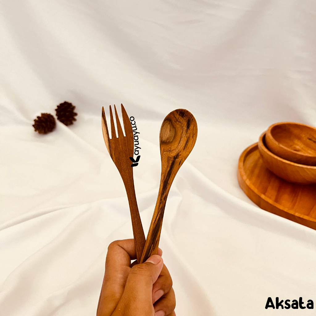 SENDOK KAYU JATI | GARPU KAYU JATI / SENDOK KAYU / SENDOK GARPU SET / SENDOK KAYU KOREA