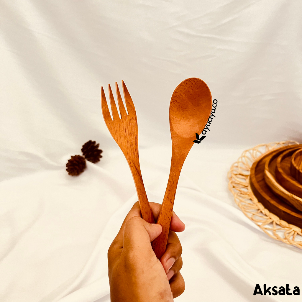 SENDOK GARPU KAYU MAHONI / SENDOK KAYU / SENDOK GARPU SET / SENDOK KAYU KOREA / SENDOK KAYU KECIL
