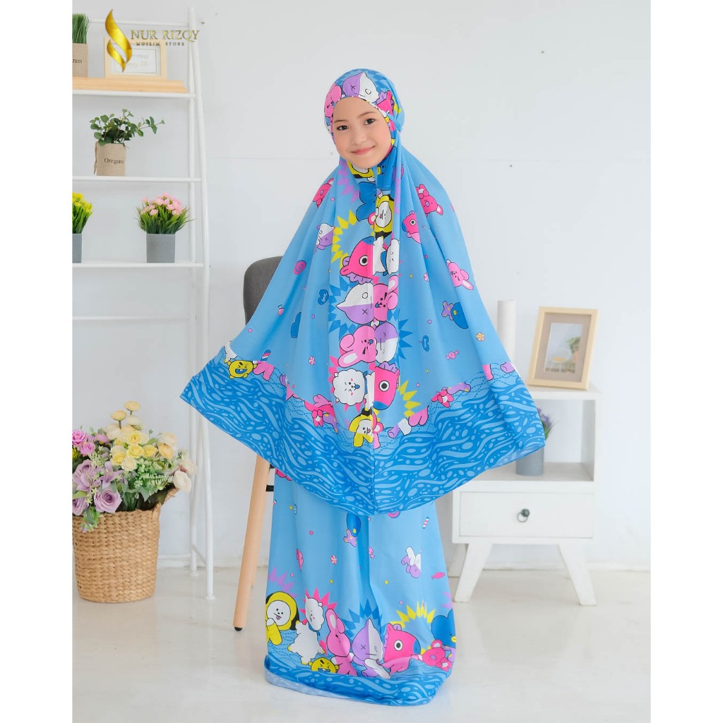 mukenah anak anak rayon motif BTS/ mukenah anak perempuan tanggung umur 3-13 tahun