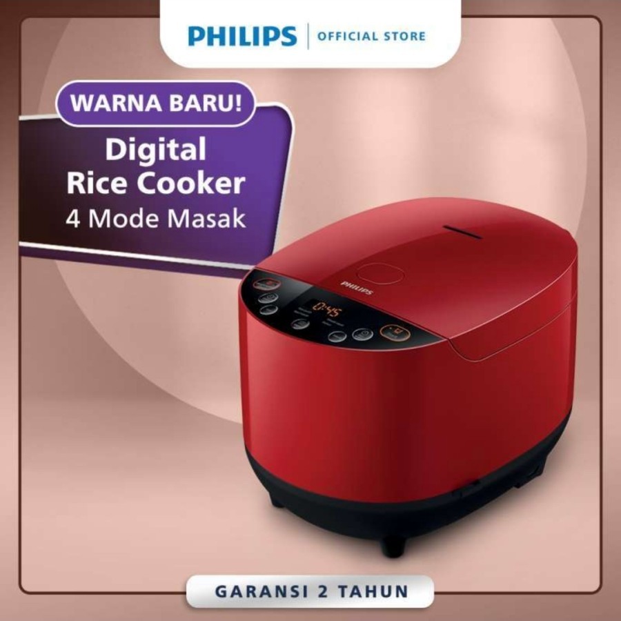 PHILIPS Digital Rice Cooker HD4515/29 1.8L Magic Com 4 menu 400 watt - Merah Bandung