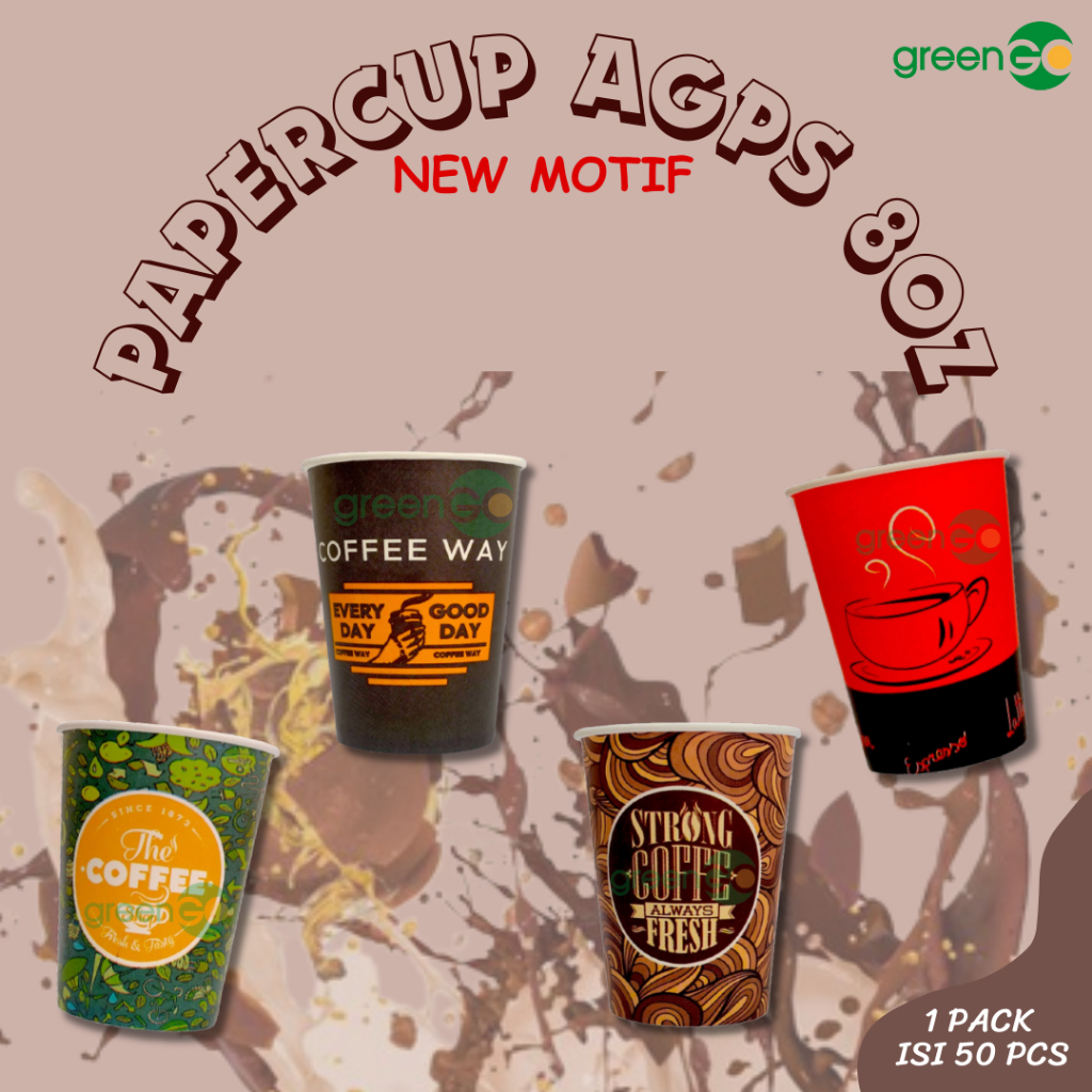 PAPERCUP MOTIF 8OZ ISI 50PCS HOT PAPER CUP MOTIF GELAS KERTAS KOPI ANTI PANAS PAPER CUP 8 OZ ANEKA M