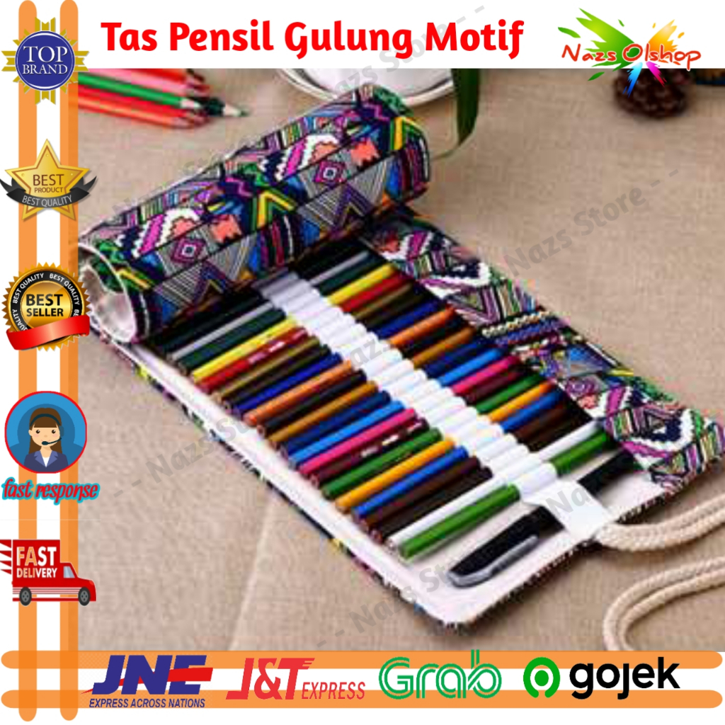 

Tas Tempat Pensil Gulung Canvas Kuas make up Motif 48 Slot 20.5x55cm