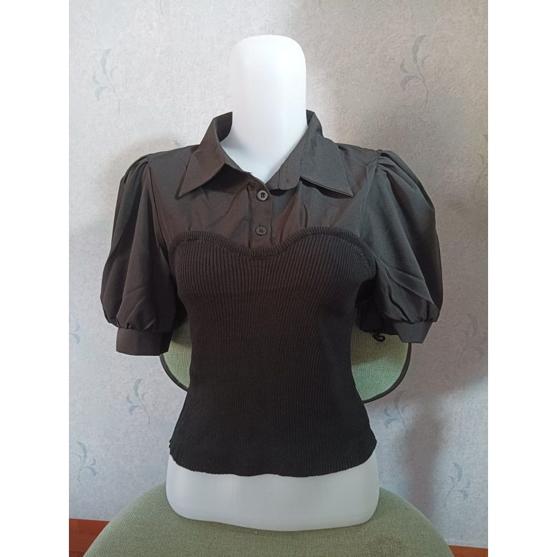 Top Zara Crop Top Knit Baju Crop - Top Hitam