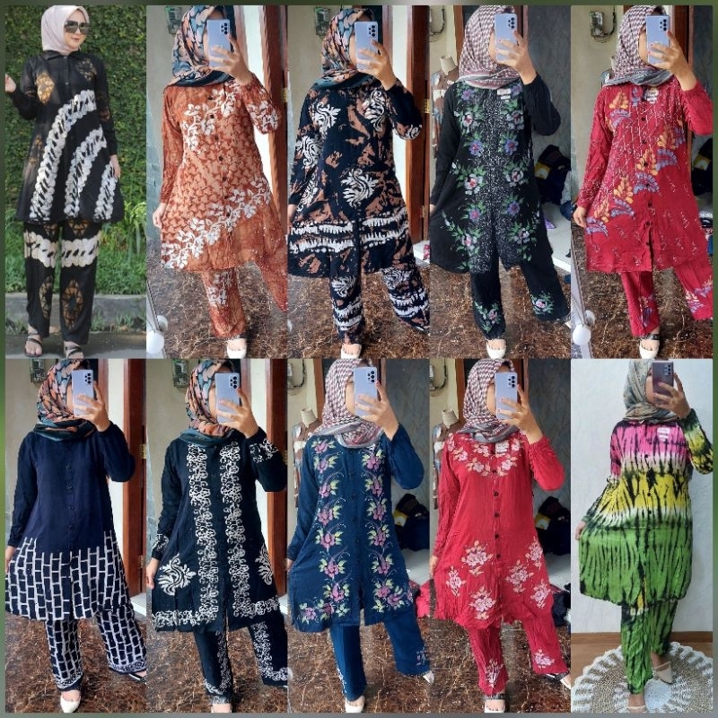 one set terbaru setelan cp tunik twill ori size s.m.l.xl.xxl by batik aura jaya Pekalongan