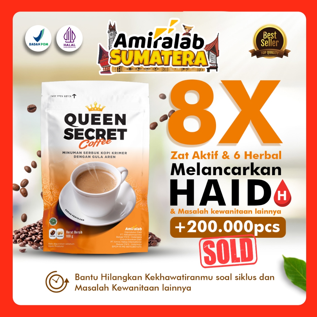 

Queen Secret Coffee Amiralab Minuman Kopi Pelancar Haaid Telat Terlambat Siklus Bulan Melancarkan Alami Ampuh Manjur Aman Untuk Busui KB Kesehatan Wanita 100gr