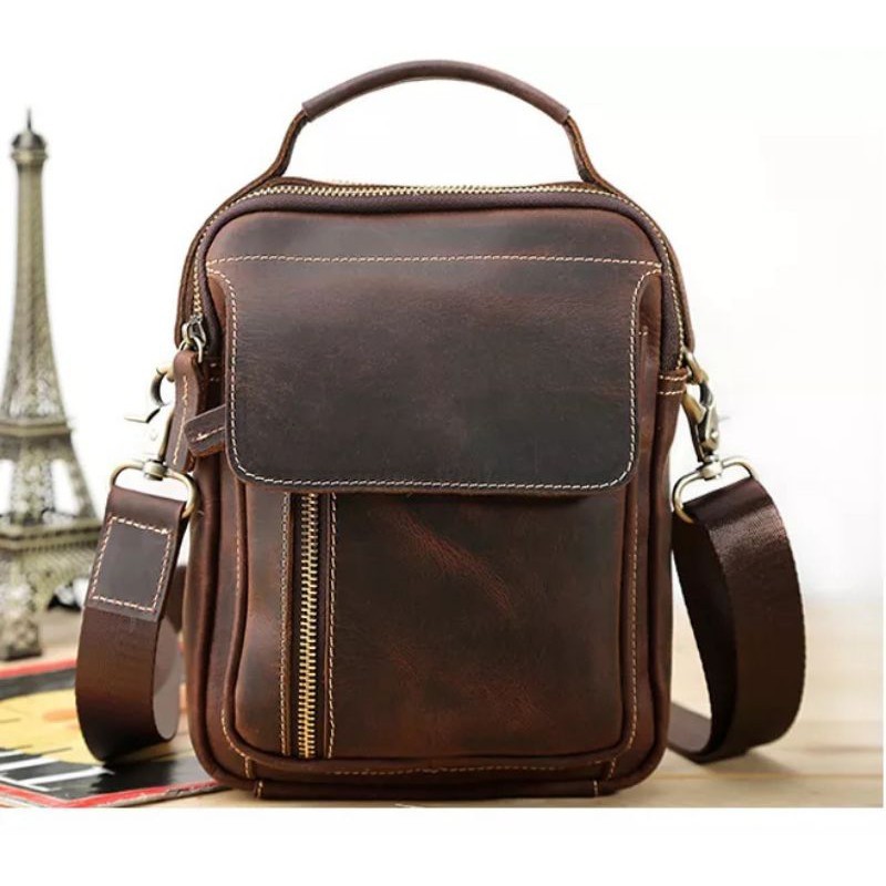 Tas Bahu Kecil Fashion Baru Tas Selempang Kulit Asli untuk Pria Tas Pinggang Kulit- GARUT