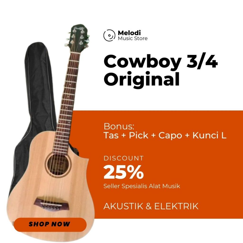 Gitar Akustik Cowboy Original Ukuran 3/4 JW 120 NA NS Murah Senar String