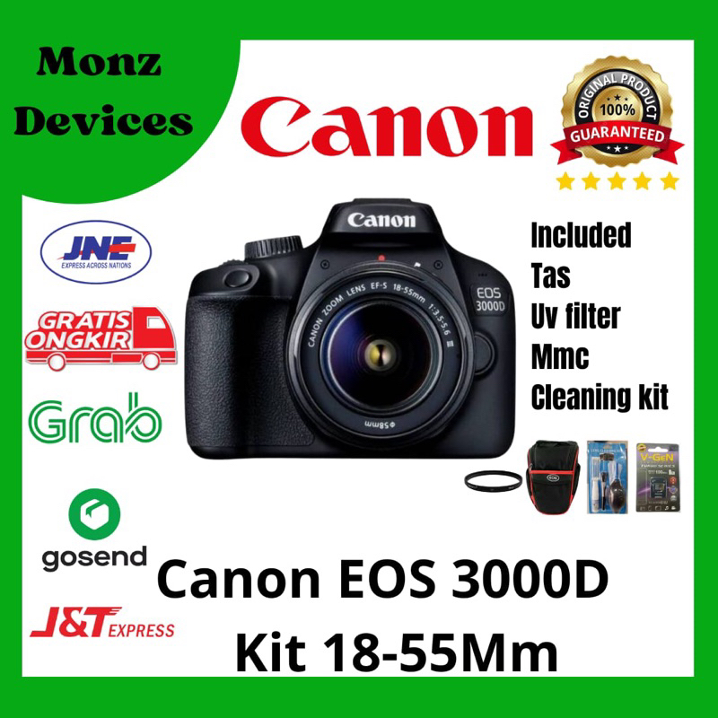 [NEW] KAMERA CANON EOS 3000D + LENSA KIT 18-55MM WiFi - GARANSI 1 TAHUN - CAMERA DSLR 1200d 1300d