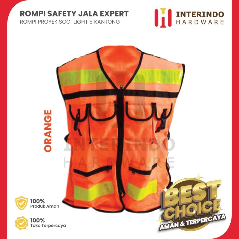 Rompi Safety Proyek / Safety Vest 6 Kantong Scotlight Orange Lynx