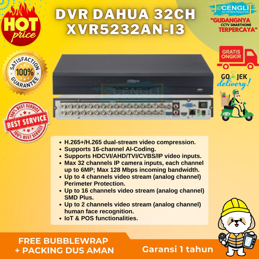 Dvr Dahua 32ch 5mp DH-XVR5232AN-I3 32 Channel 1U 2hdd WizSense Dvr