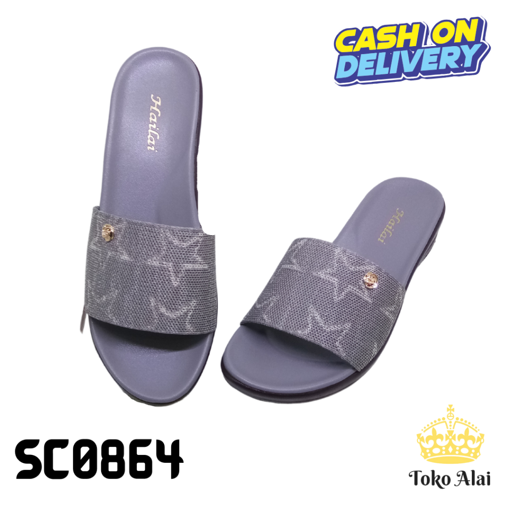 Sandal HAILAI AM25 Sendal Wedges Cewek Modis Trendy Rajut Bintang Slide In Tumit Empuk Casual SC0864