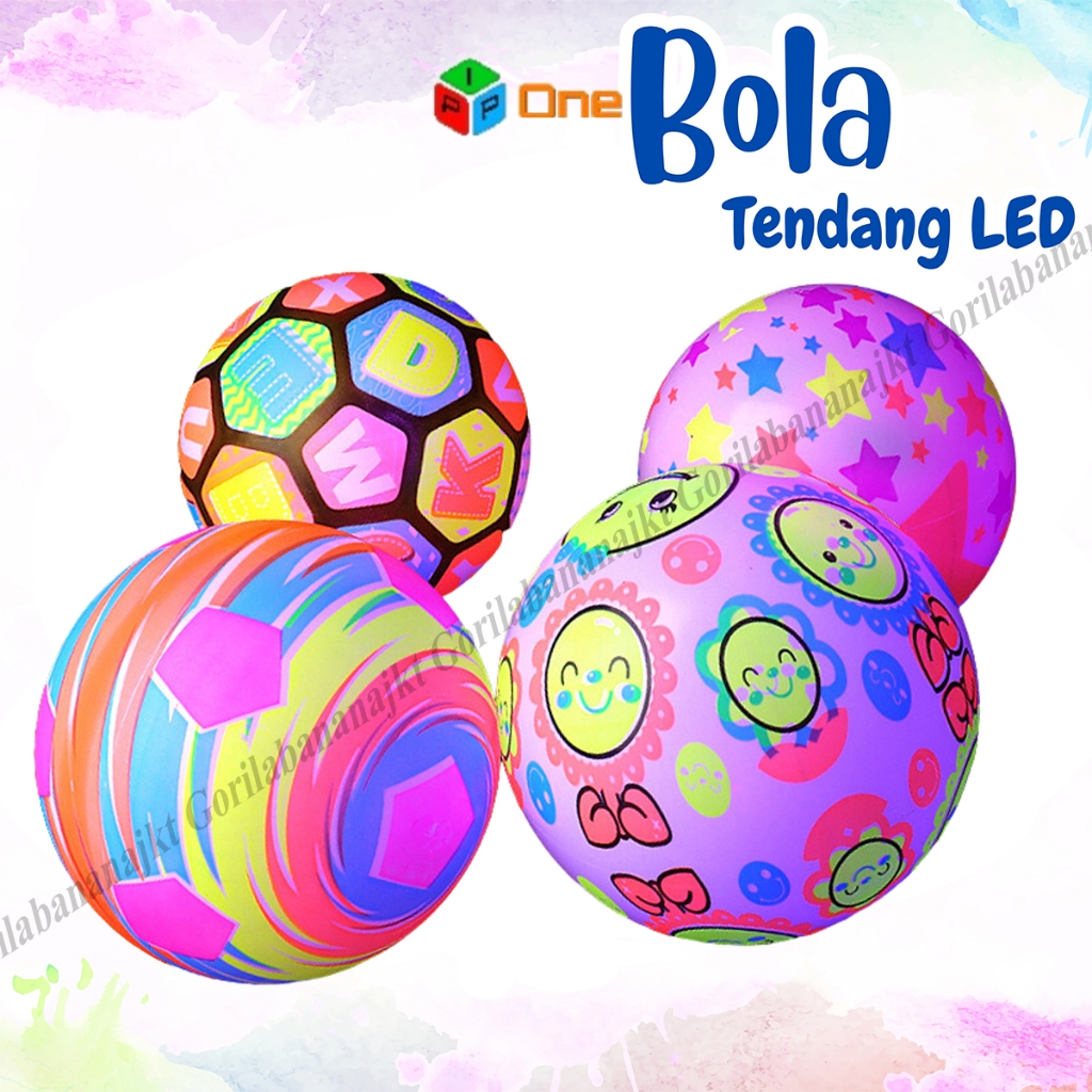 Mainan bola led bola karet ada lampu warna warni