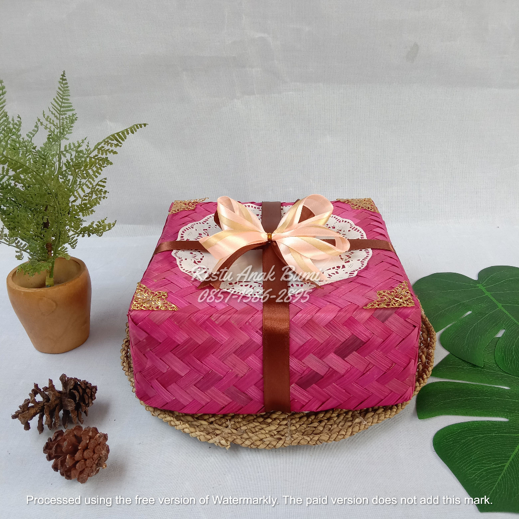 A7 Besek Warna Pink Pita Ukiran Emas Kertas 15cm-25cm (Part 2) WADAH MULTIFUNGSI BOX HANTARAN| RICE 