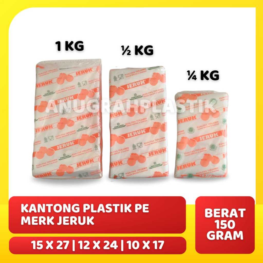 Kantong plastik PE Jeruk uk. 10 x 17 / 12 x 24 / 15 x 27 PER PACK