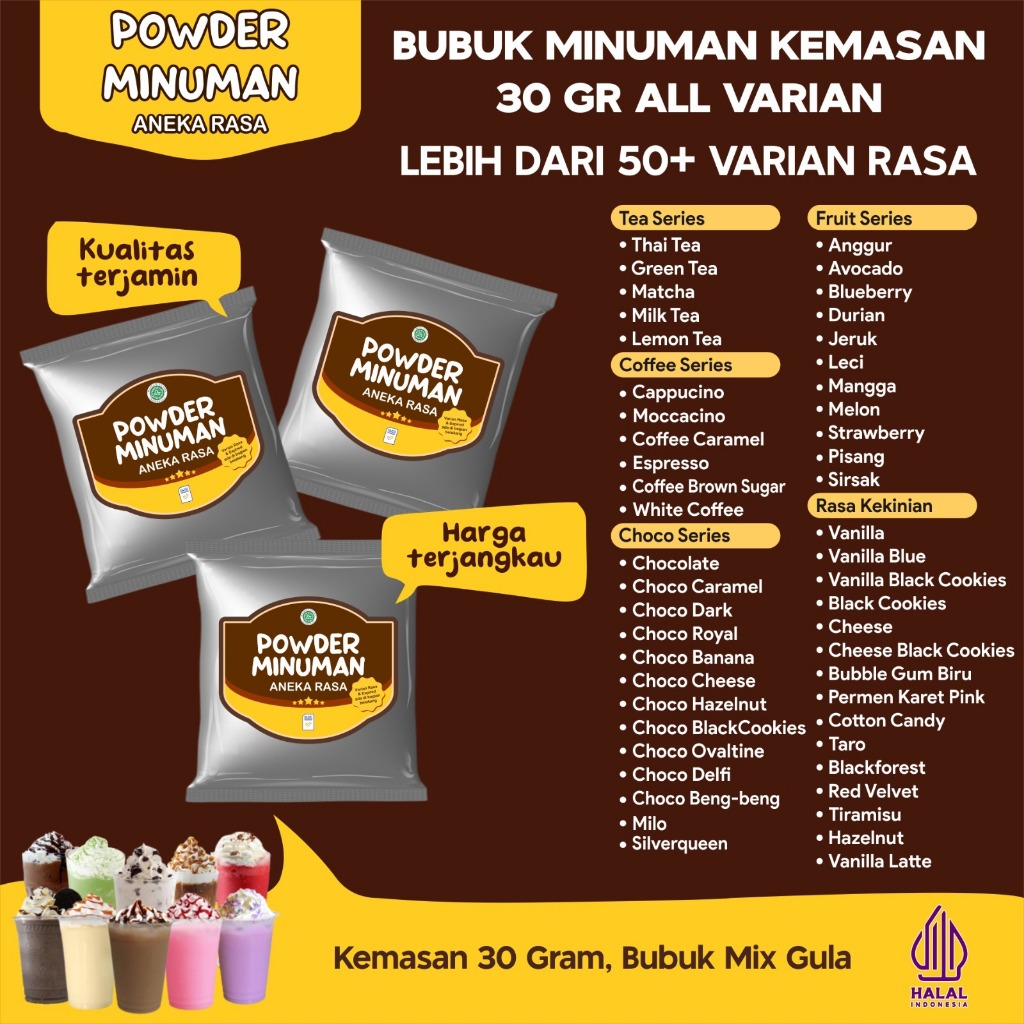 

Bubuk Serbuk Minuman Kekinian Sachet Tester Sampel Sample Aneka Rasa 30Gram Standar