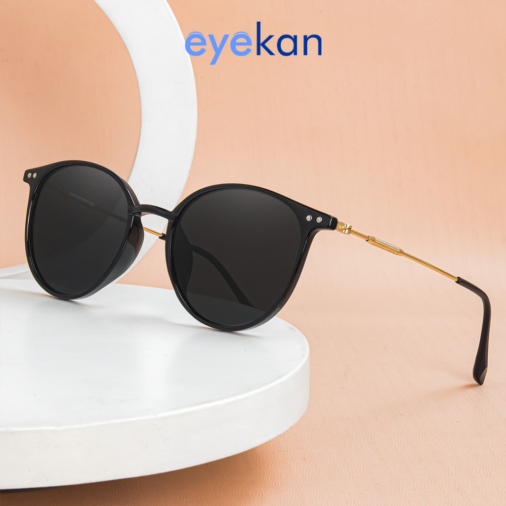 Eyekan Frame Kacamata Bulat Anti Uv 400 Sunglasses Kacamata Hitam Bisa Minus Bahan Plastik Ringan Pr