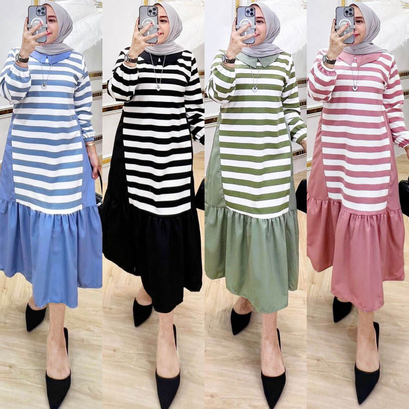 TATAOS BANGKOK ZARRA*** BY NILA COLLAR JESSLYN DRESS GAMIS BASIC MIX SALUR KOTAK TARTAN TAG LABEL CO