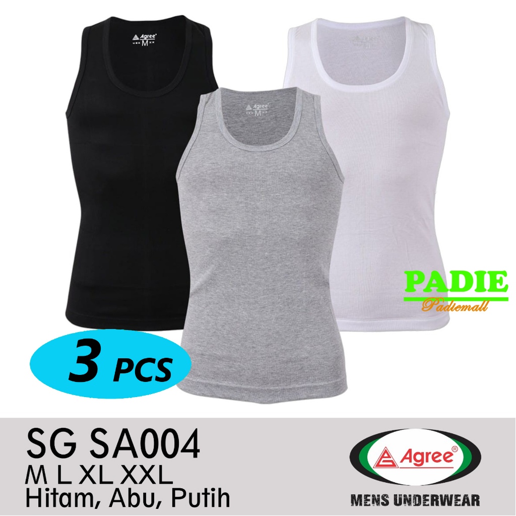3 PCS Kaos Dalam/Singlet/Tanktop/Kutung/Daleman Pria / Laki-laki Cowok AGREE SA004 PREMIUM Size M, L