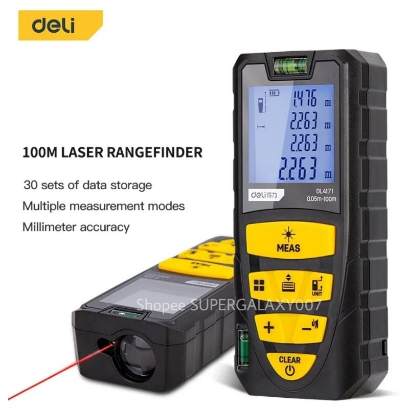 Meteran Laser Digital 100 Meter Deli Meteran Laser 100M Presisi Deli Laser Range Finder Alat Ukur Me