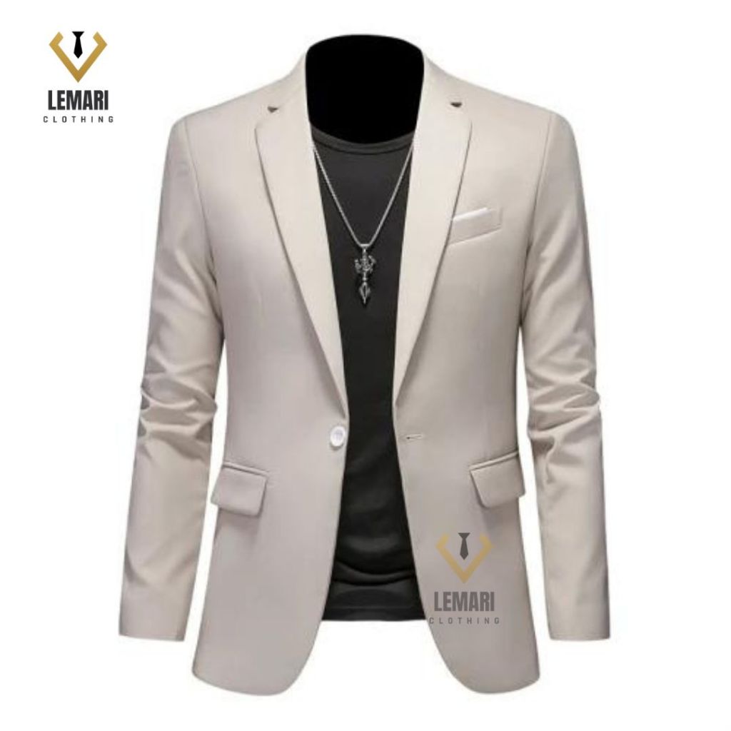 Jas Blazer Formal Pria Kancing Satu Slim Fit Premium Wisuda Wedding Casual MC Groomsmen Krem