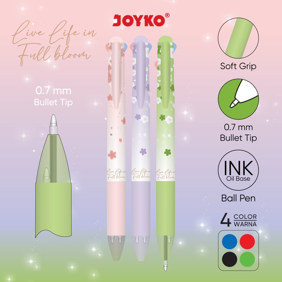 

Ball Pen Pulpen Pena JOYKO BP-366 Quaco 5 0.7 mm 4 Warna Colors 1 Pcs