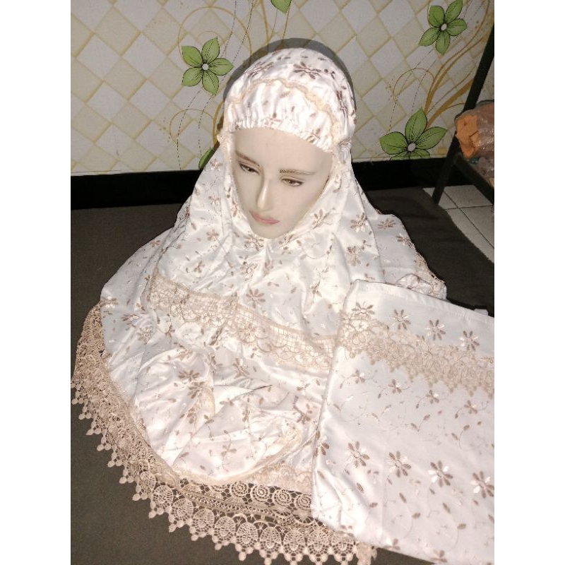 Mukena Dewasa Terusan Sutra Milo Paris Bordir