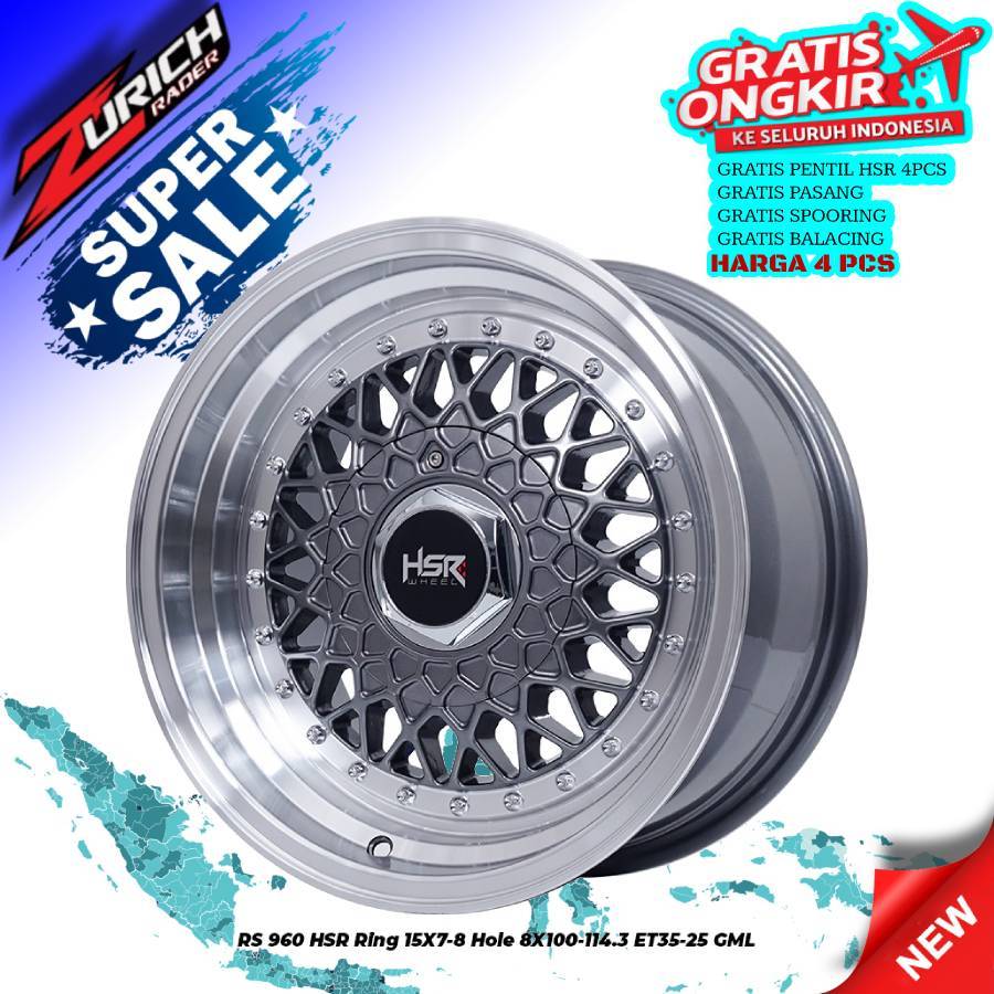 VELG MOBIL TAPAK LEBAR RING 15 | VELEK HSR RS R15X7/8 H8X100/114,3 | VELG MOBIL XENIA  VELG RACING M