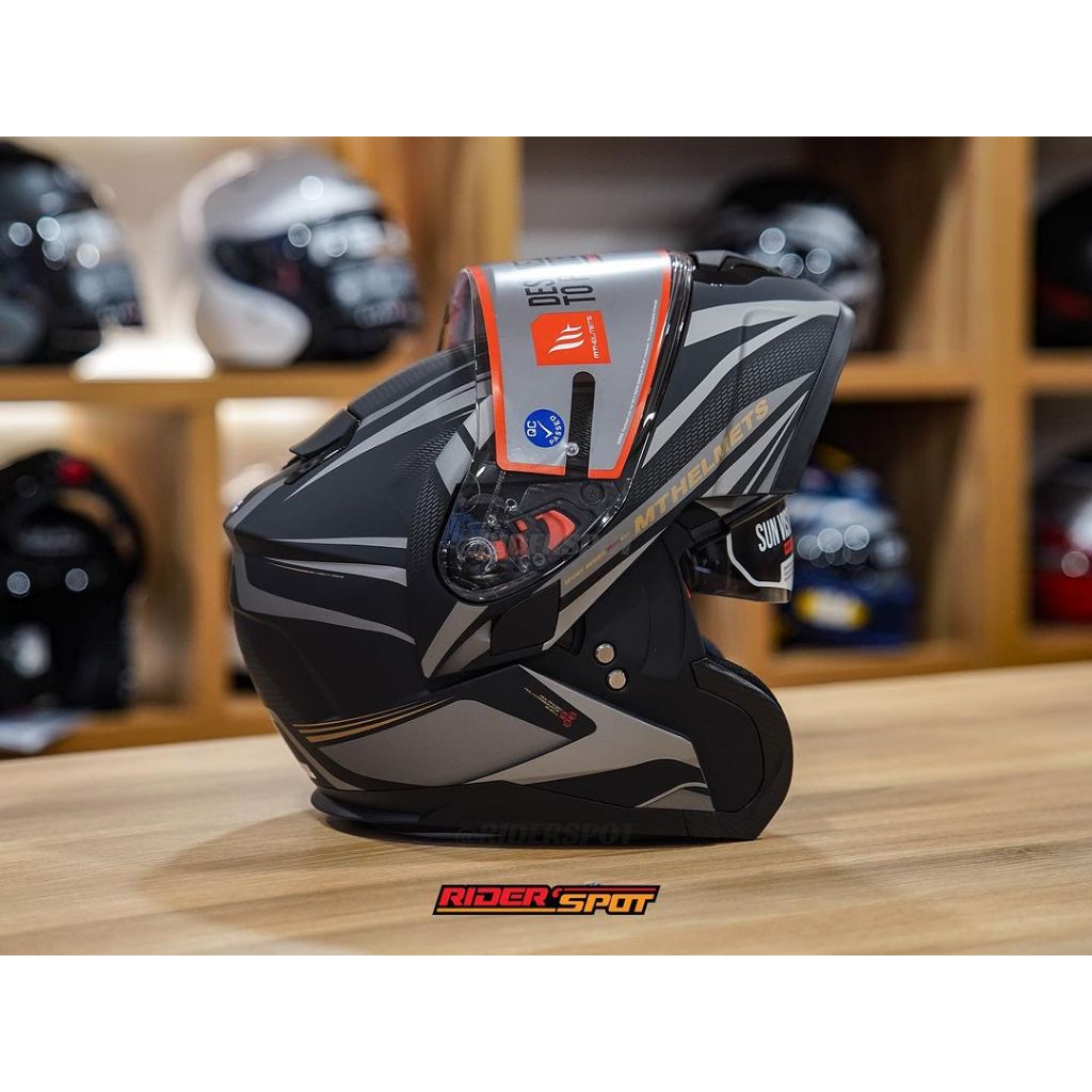 Helm Motor MT ATOM SV Tech SX1 Matt Black Grey Gold Modular Helmet Ori