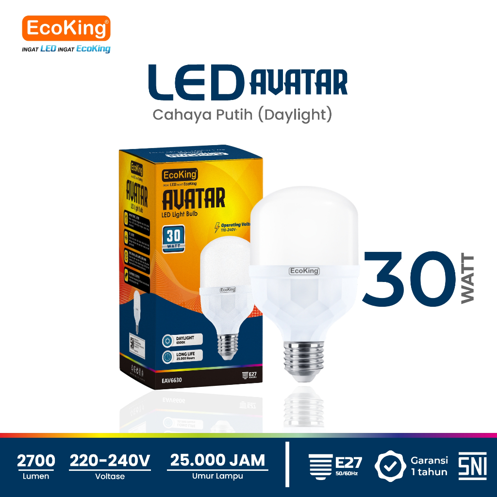 EcoKing Lampu Bohlam Rumah LED Avatar 30W Cahaya Putih (EAV6630DL)