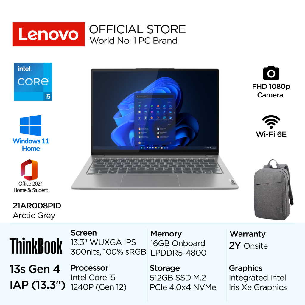 Lenovo ThinkBook 13s G4 IAP 8PID Intel Core i5 1240P Win11 Home 16GB 512GB SSD 13.3" WUXGA IPS 300ni