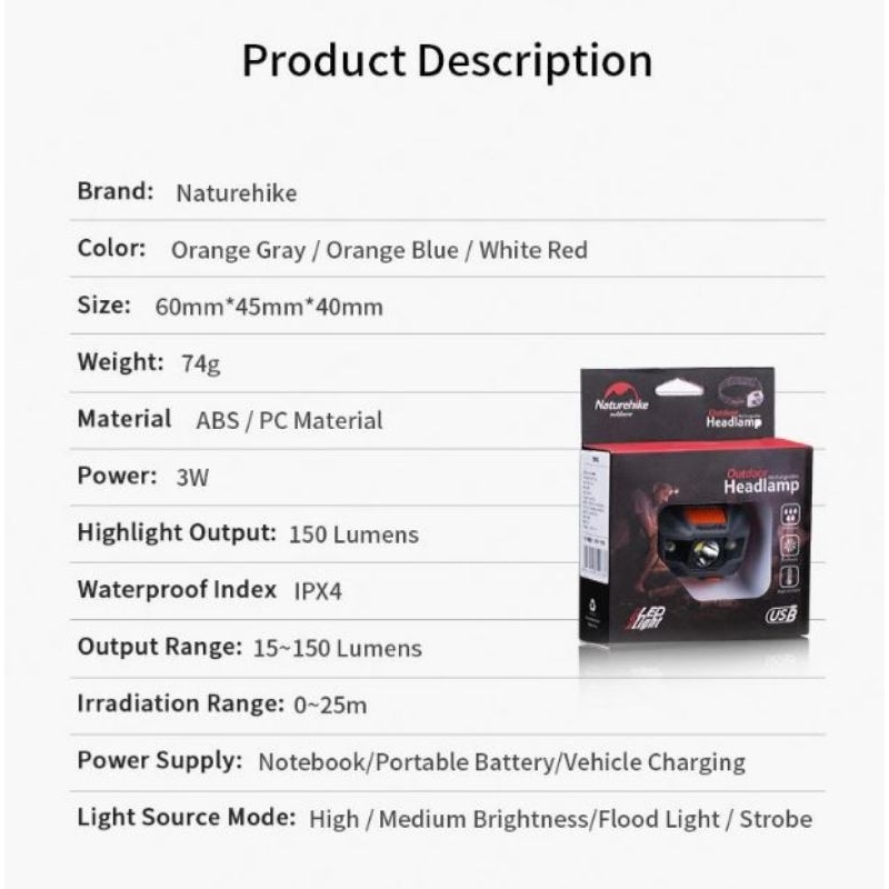 Lampu Depan 150 Lumen Naturehike NH00T002-D