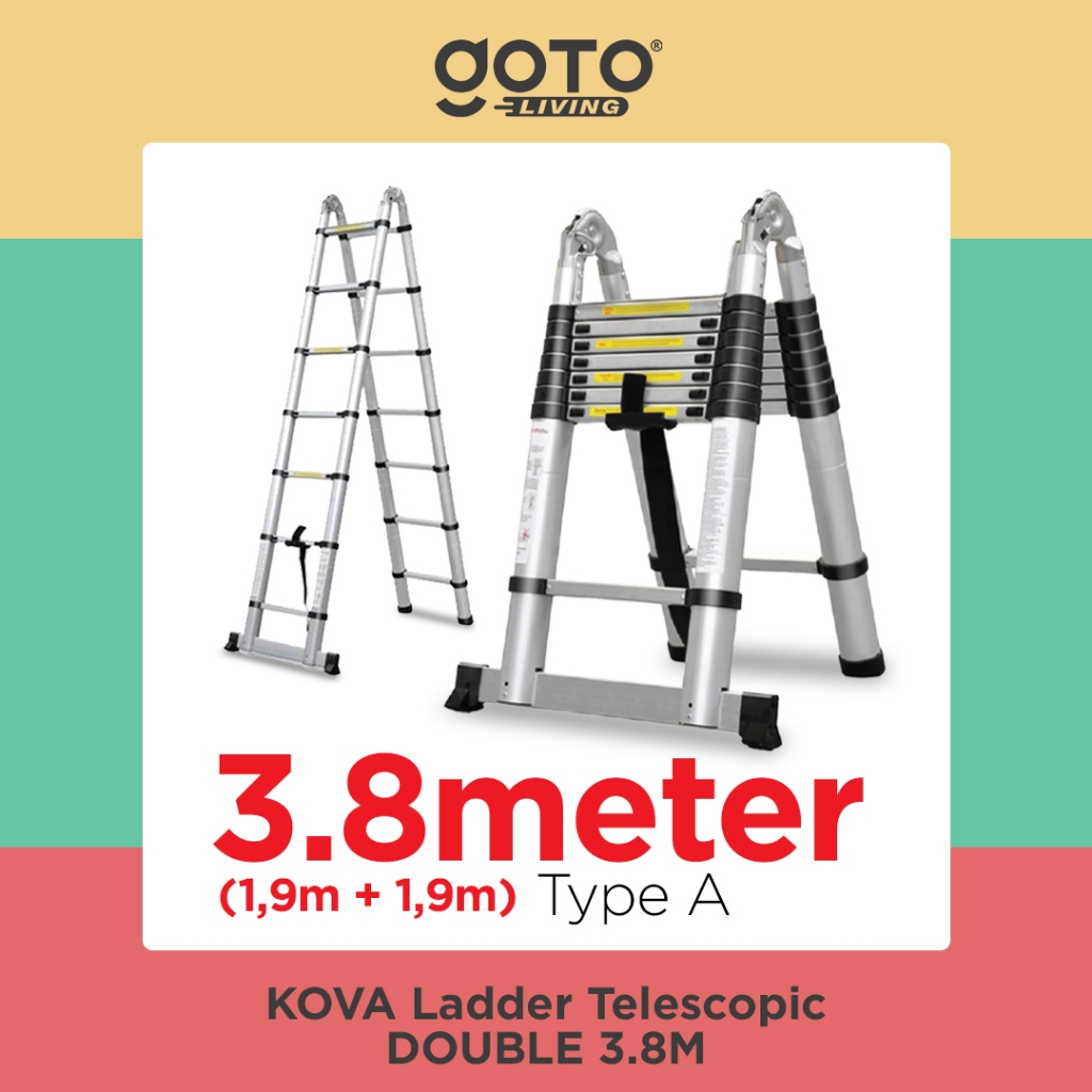 Tangga Lipat Aluminium Double Telescopic Ladder 1.9+1.9 = 3.8 Meter