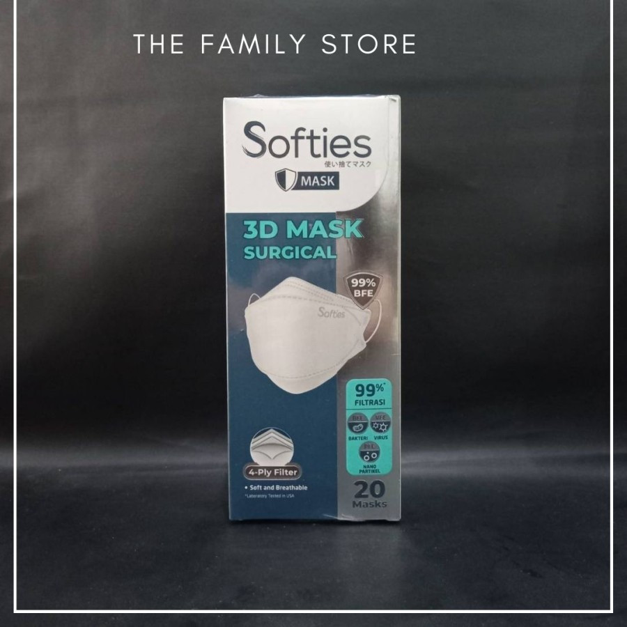 Masker Softies 3D Surgical Mask 4 ply 20's  - Softies Surgical Mask 3D/Masker Kleenex 3D Surgical Ma