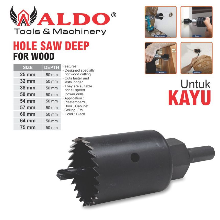 MATA BOR PELUBANG KAYU / MATABOR KAYU / DEEP HOLE SAW FOR WOOD MERK ALDO