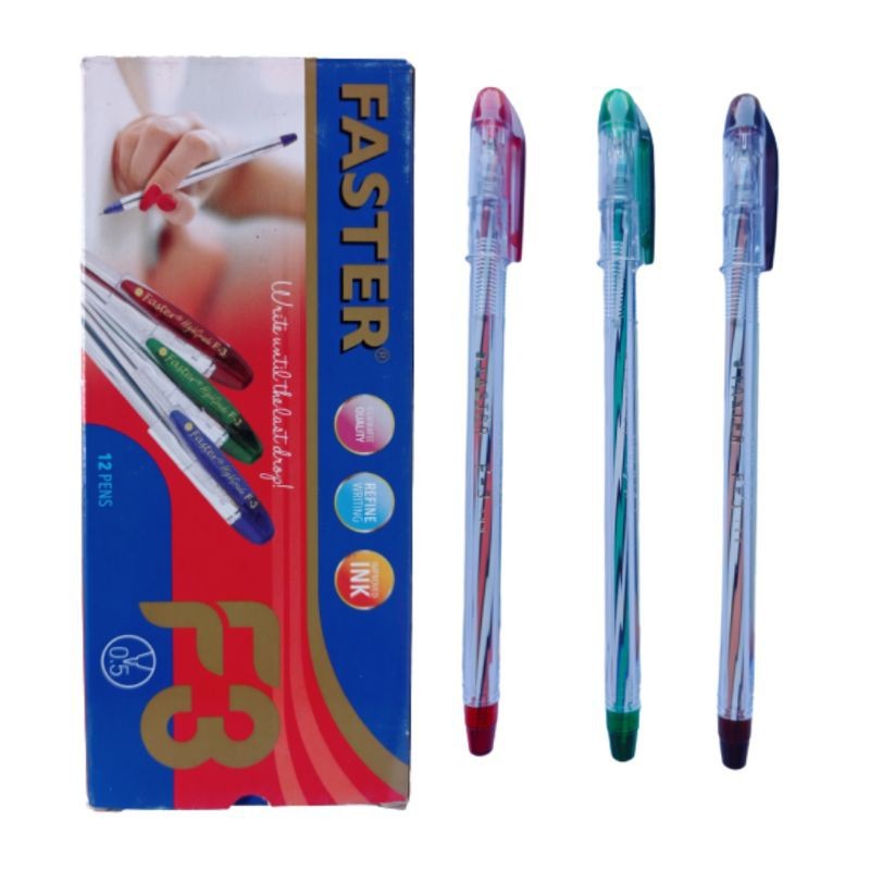 

BOLPOIN FASTER F3 0.5mm / Pulpen Pen Bulpen Ballpoint Faster F3 Alat tulis kantor ( 12 PCS / PACK )