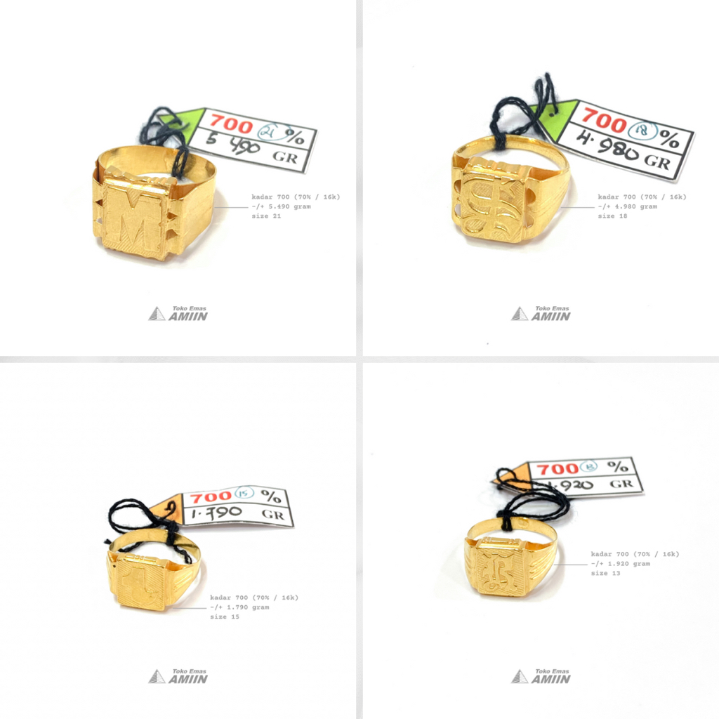 Toko Emas Amiin Cincin Emas Asli Kadar 700 (70% / 16K) - Pria Signet Stempel Inisial Huruf M S I B
