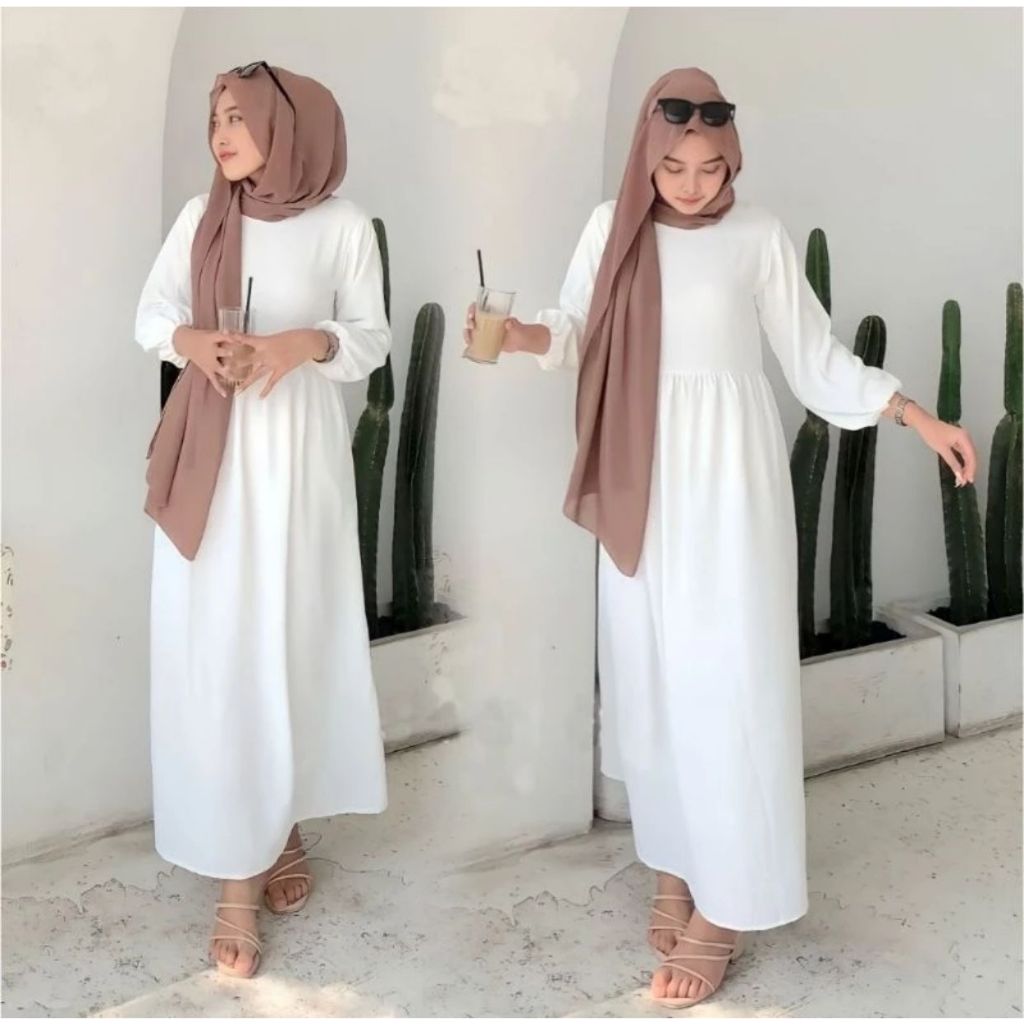 Midi Dress Kayla Baju Gamis Wanita Modern Simple Elegan Size Jumbo Busui Friendly Bahan Crinkle Airflow