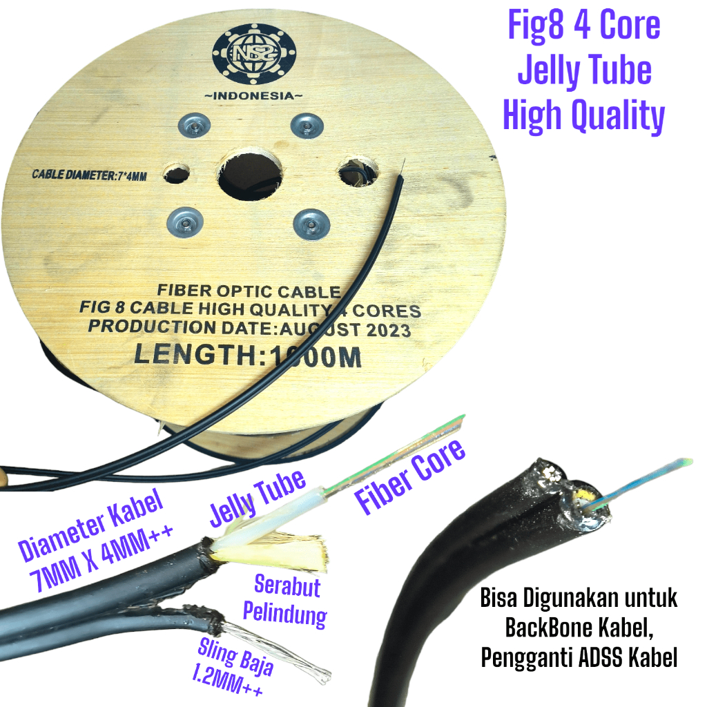 kabel fo 4 core fig 8 jelly tube NS2 high quality / dropcore 4 core fig8